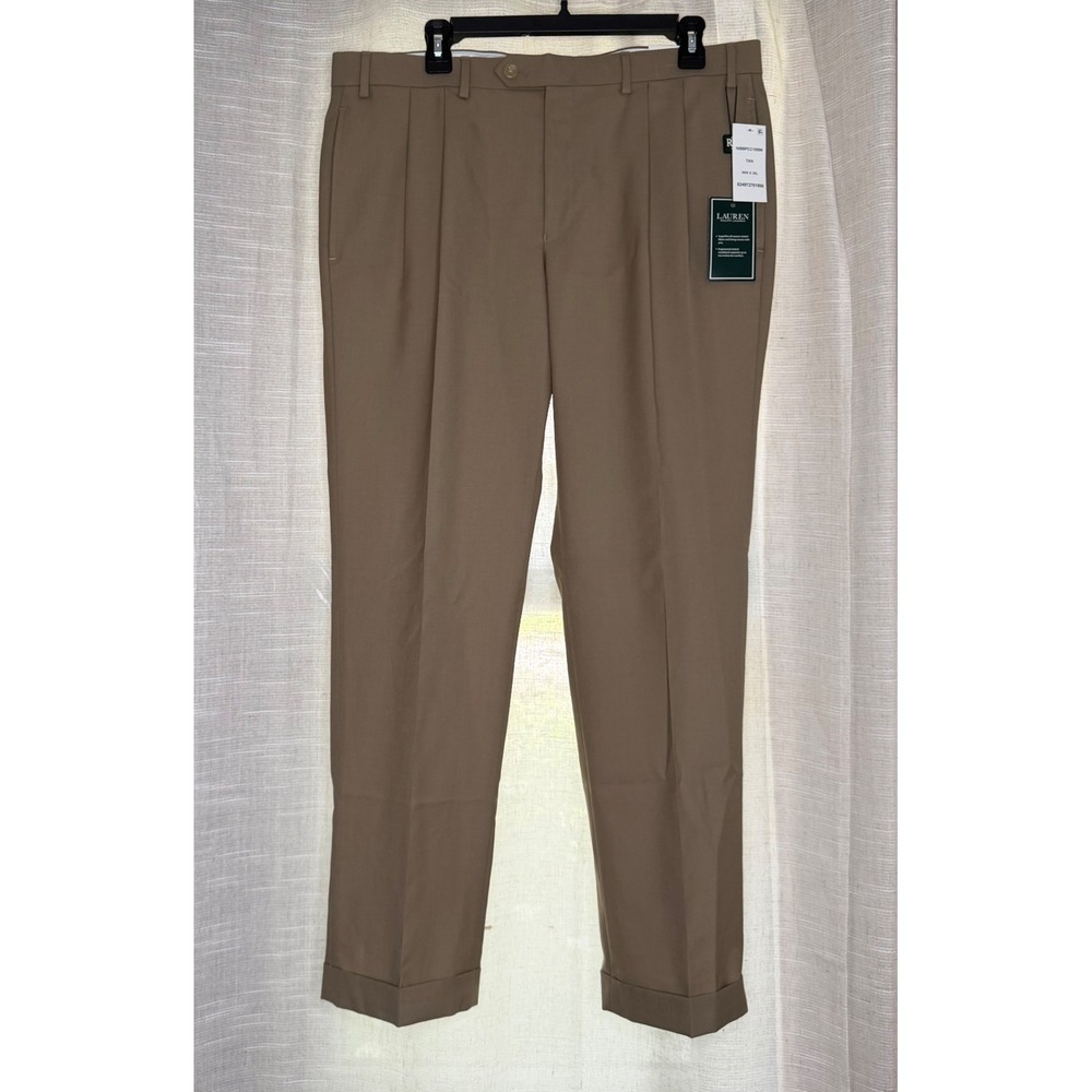 NWT Lauren Ralph Lauren Total Comfort Pleated Wool Dress Pants Tan Mens 36x30